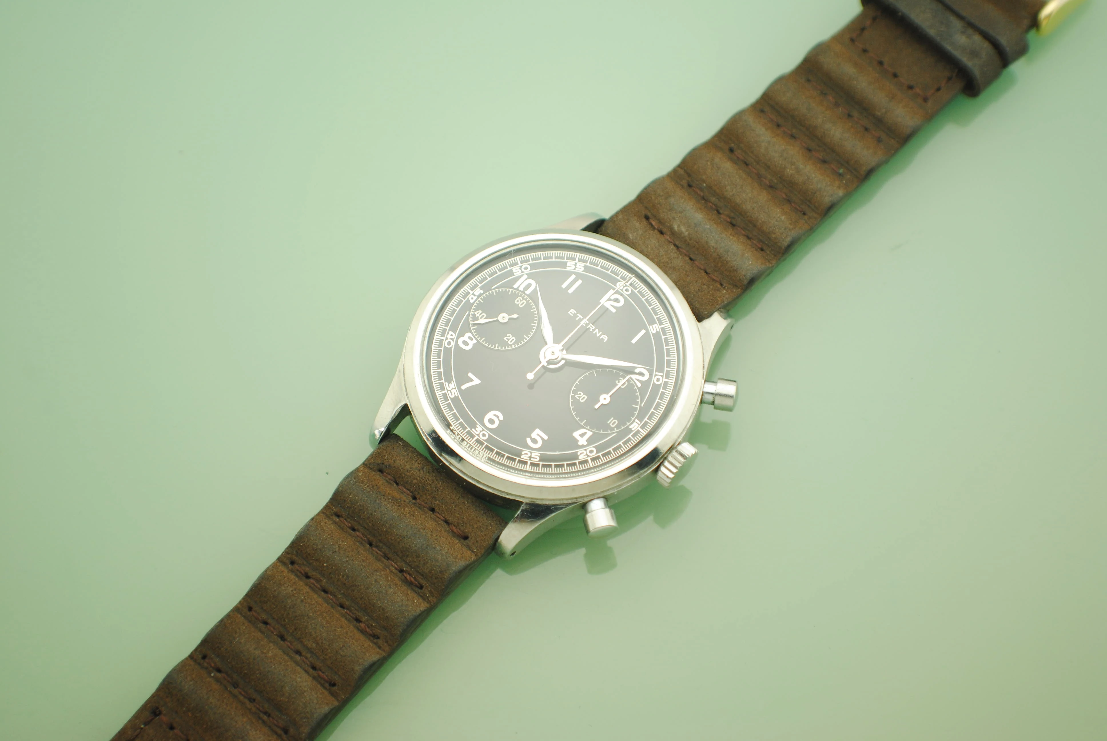 Eterna Stainless Steel Chronograph — Valjoux 22