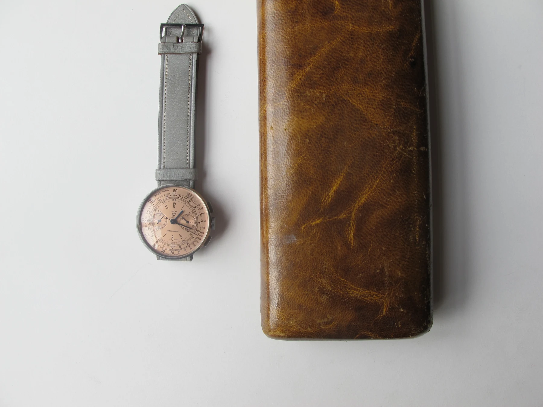 Complete Rolex reference 3233 chronograph with its fitted original box, strap, and buckle