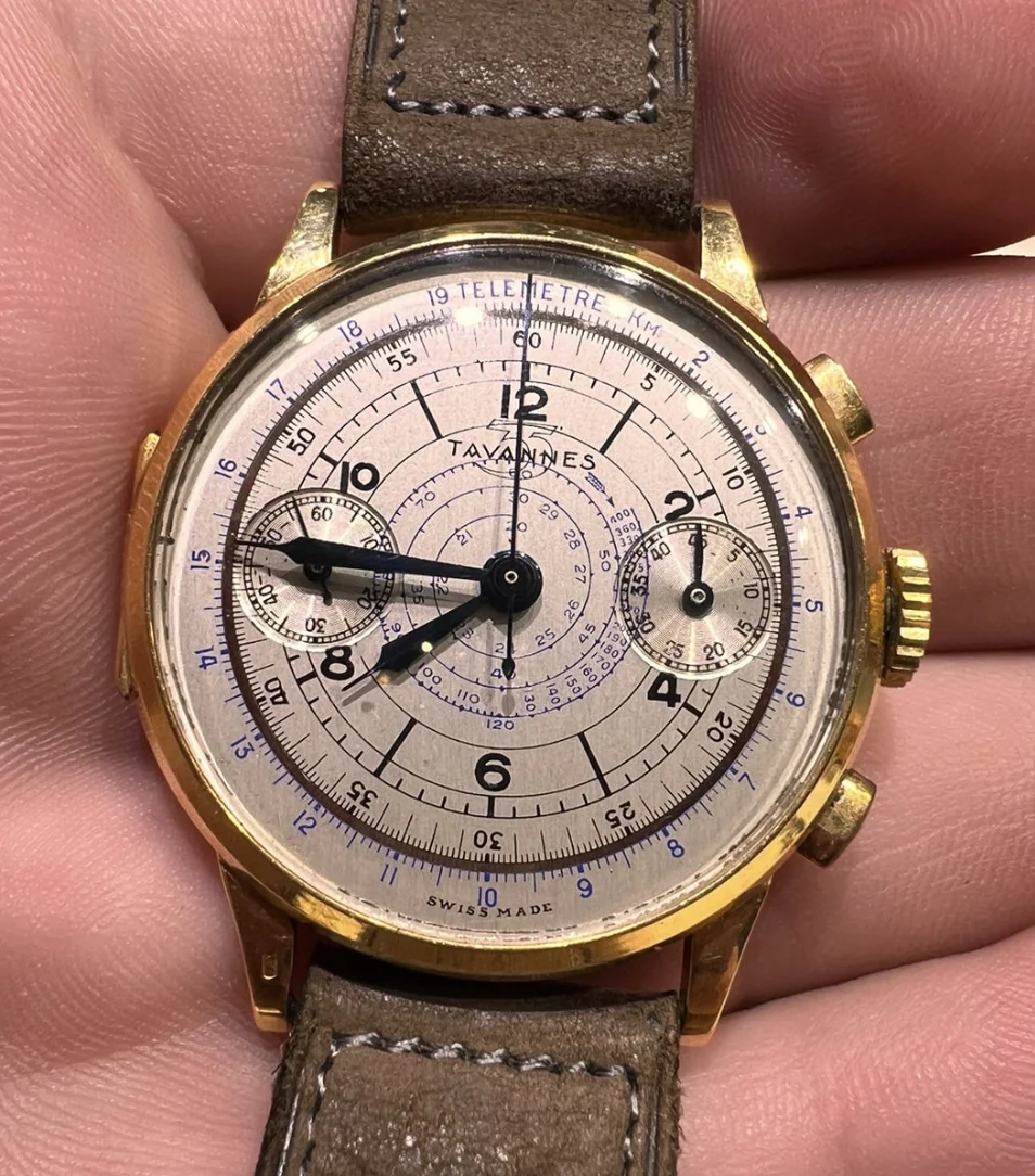 Tavannes — 18k Yellow Gold New Old Stock Chronograph, Landeron 13